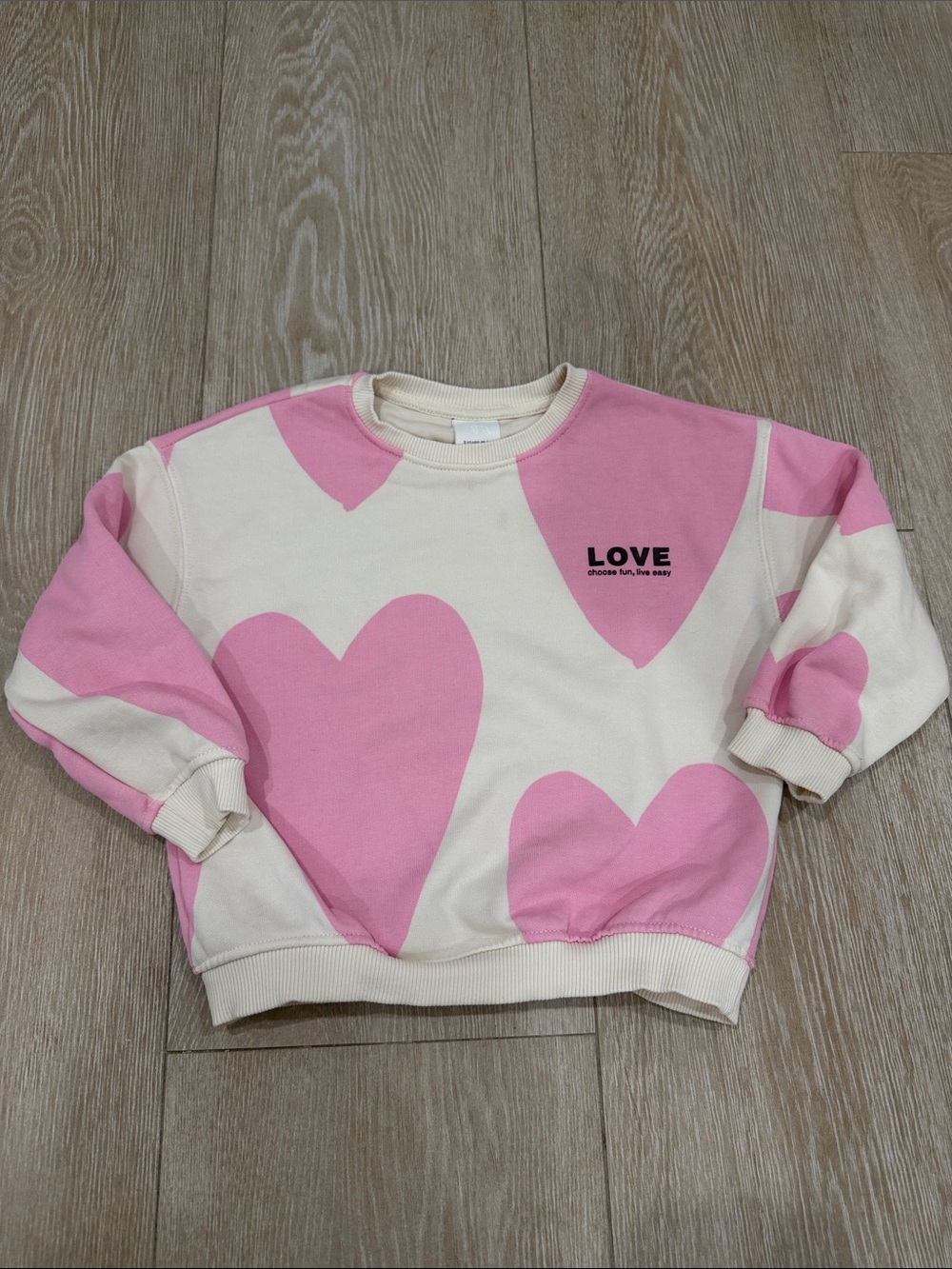 Zara LOVE Pink Heart Print Crewneck Sweatshirt